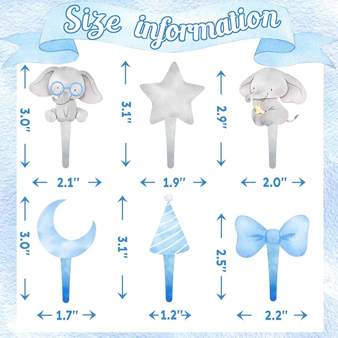 40 Pcs Blue Elephant Cupcake Toppers - Cute Party Decorations and Baby Shower Cake Decor - Perfect for Blue Elephant Birthday Cupcake Toppers, Baby Shower, and Boy Party