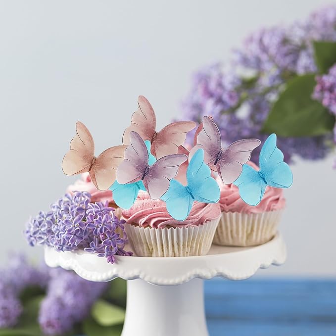 48PCS Edible Butterfly Cupcake Toppers - Edible Wafer Paper Butterfly Cake Decorations for Baby Shower, Birthday, Wedding Parties - Colorful