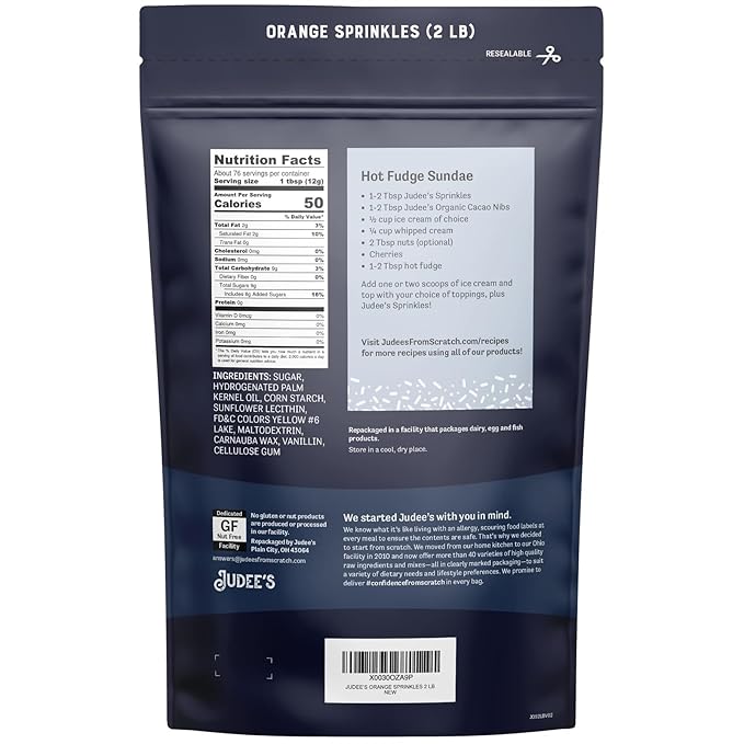 Judee's Orange Sprinkles 2 lb - Gluten-Free and Nut-Free - Brighten Up Your Baked Goods - Great for Cookie and Cake Decoration - Use for Baking and as Dessert and Ice Cream Toppings