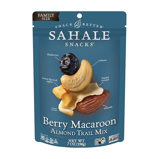 Sahale Snacks Berry Macaroon Almond Trail Mix, 7 oz Pouches (1 Pack) - Dry-Roasted Deluxe Mixed Nuts - Coconut, Blueberries & Apples - Non-GMO, Kosher Trail Mix & Certified Gluten-Free Snacks
