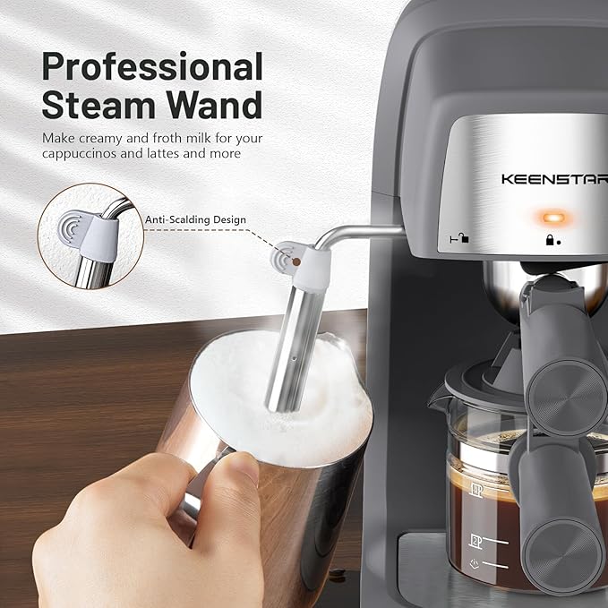 3.5Bar Espresso Machine with Milk Frother, 800W Compact Espresso and Cappuccino Machine with Preheating Function, 4 Cup Espresso Maker for Cappuccino or Latte, Gift for Coffee Lover