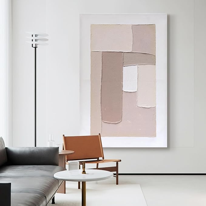 Artaanchuil Large Abstract Hand Painted Oil Painting - Beige White Textured Canvas Wall Art Geometry 30x45 Inch Vertical MInimalist Artwork for Living Room Wall Decor
