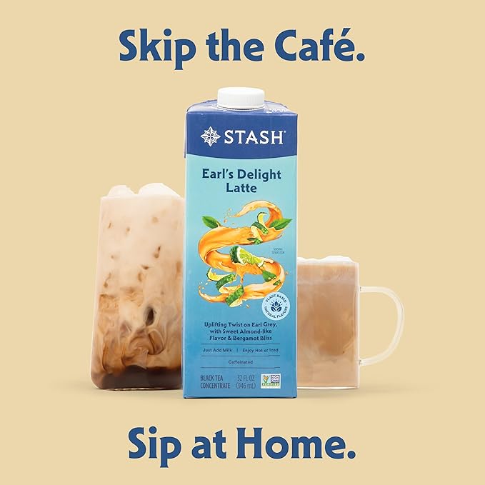 STASH Earl's Delight Earl Grey Tea Latte Concentrate - Barista Style Caffeinated Black Tea Beverage - Crafted in Oregon - Plant Based and Dairy-Free, Serve Hot or Iced, 32 fl oz