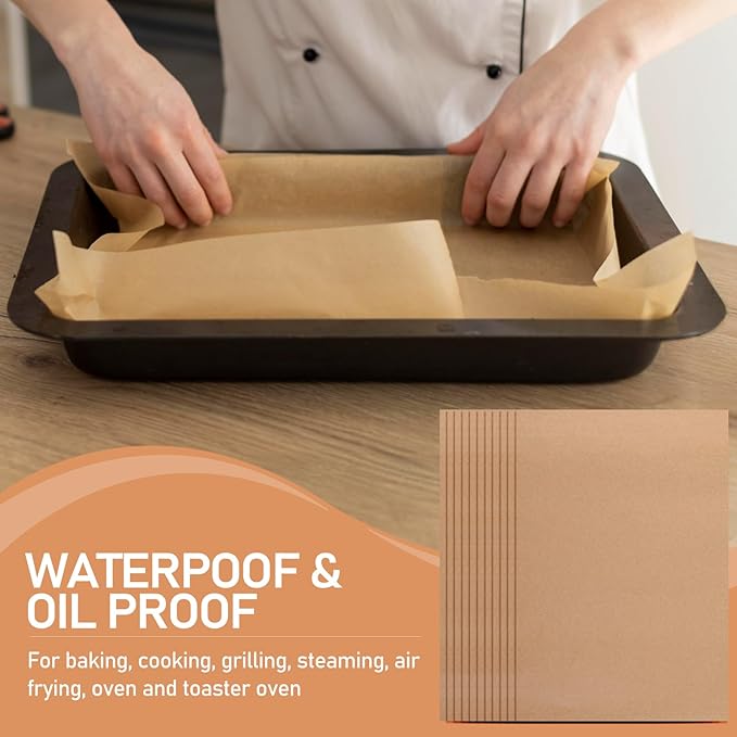 200 Pcs Large Parchment Paper Sheets for Baking, 13 x 18 Inch Brown Unbleached Precut Nonstick Parchment Baking Sheets Heavy Duty for Cookies Steaming Grilling Cooking Air Fryer Oven Pan