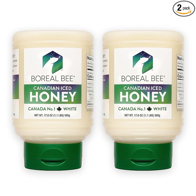 Boreal Bee Canadian Iced Honey – Smooth White Creamed Honey from Prairie Wildflowers Like Clover & Canola, Cold Bottled, Raw, Natural & Unfiltered, Never Heated, 35.2oz (2 Pack)