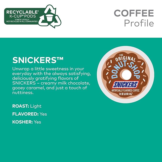 The Original Donut Shop Snickers Coffee, Keurig Single Serve K-Cup Pods, Flavored Coffee, 96 Count (4 Packs of 24)