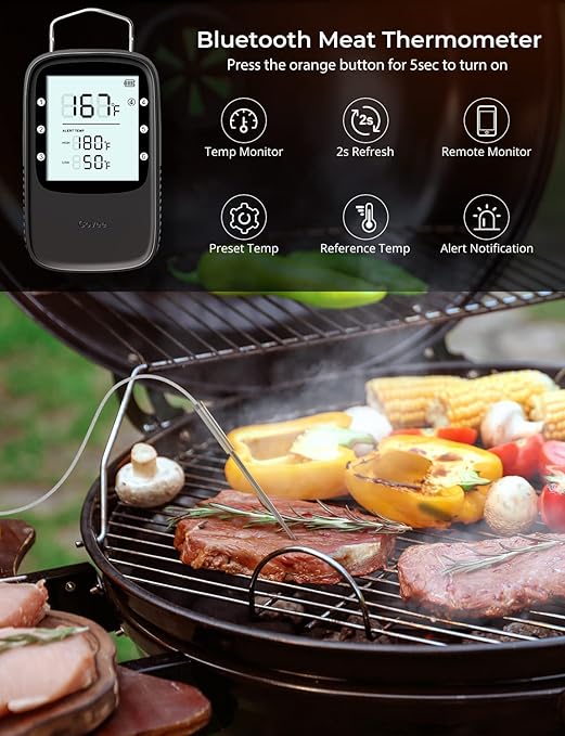 Govee Bluetooth Meat Thermometer, Wireless Meat Thermometer for Smoker Oven, Digital Grill Thermometer with 6 Probes, Timer Mode, Smart LCD Backlight BBQ Thermometer for Cooking Turkey Fish Beef