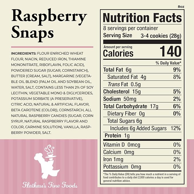 Flathau?셲 Fine Foods, Gourmet Shortbread Cookies, Handcrafted All Natural Artisan Bites, Southern-Baked Sweet Snaps with a Buttery Finish (Pack of 3, Raspberry)