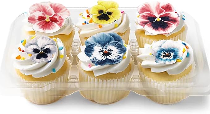60 PCS Edible Flowers Cupcake Toppers Pansies Spring Edible Flowers Cake Decorations Bridal Shower Wafer Paper Flowers Cupcake Picks for Baby Shower Wedding Engagement Birthday Party Supplies