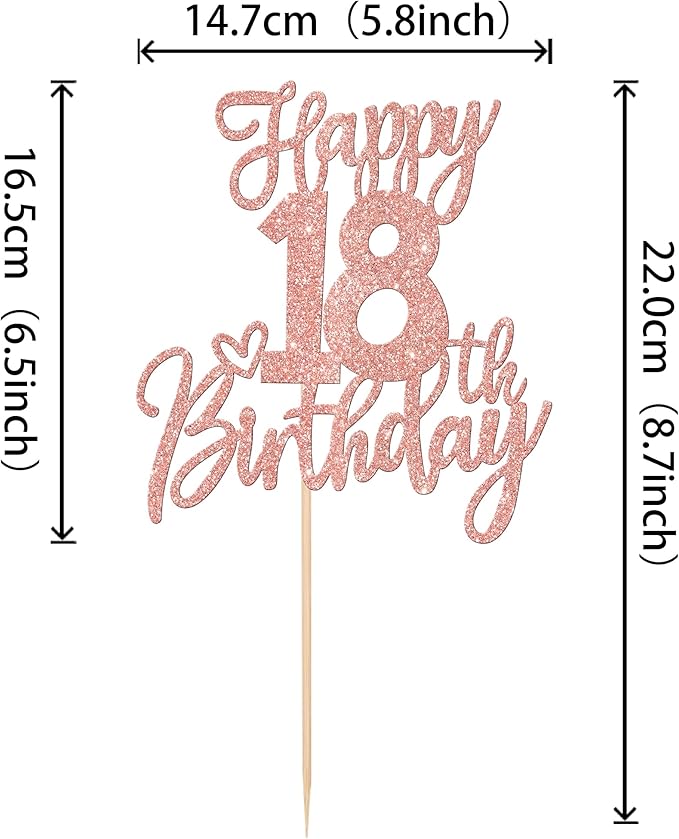 1 PCS Happy 18th Birthday Cake Topper Glitter Cheers to 18 Years Birthday Cake Pick Eighteen Hello 18 Fabulous Cake Decorations for Happy 18th Birthday Anniversary Party Supplies Rose Gold