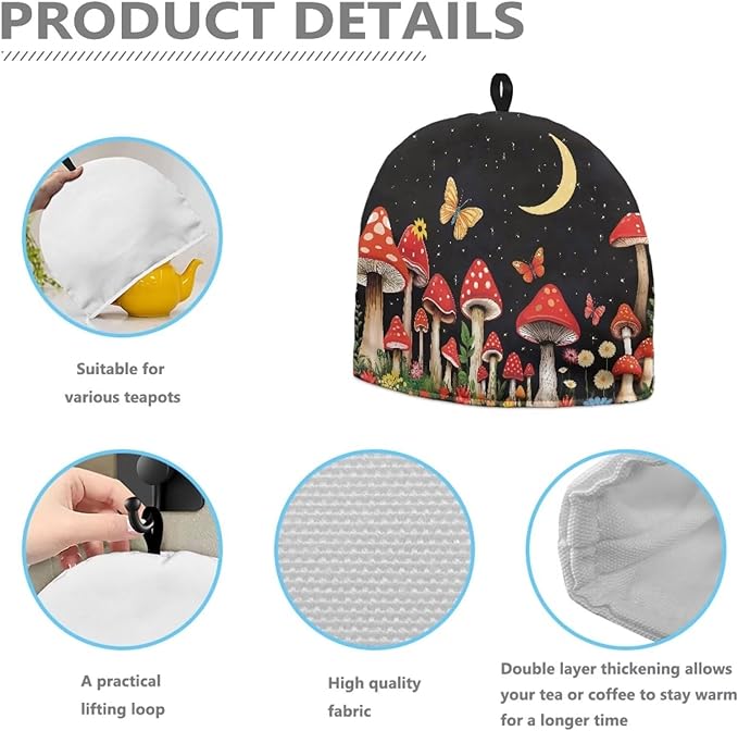 Mushroom Tea Cozy for Teapot Insulated Moon Thick Tea Cosy for Teapot Home Decor Butterfly Kettle Kitchen Dust Cover Thick Teapot Cosy
