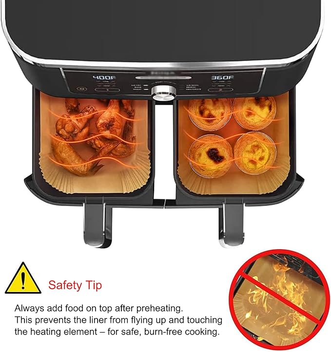 Air Fryer Disposable Paper Liner, 200 Pack Baking Paper for Ninja Foodi DZ201 DZ401 Dual Air Fryer, Food-Grade Non-Stick Waterproof Oil-Proof Parchment Liners (9 x 6 inch)