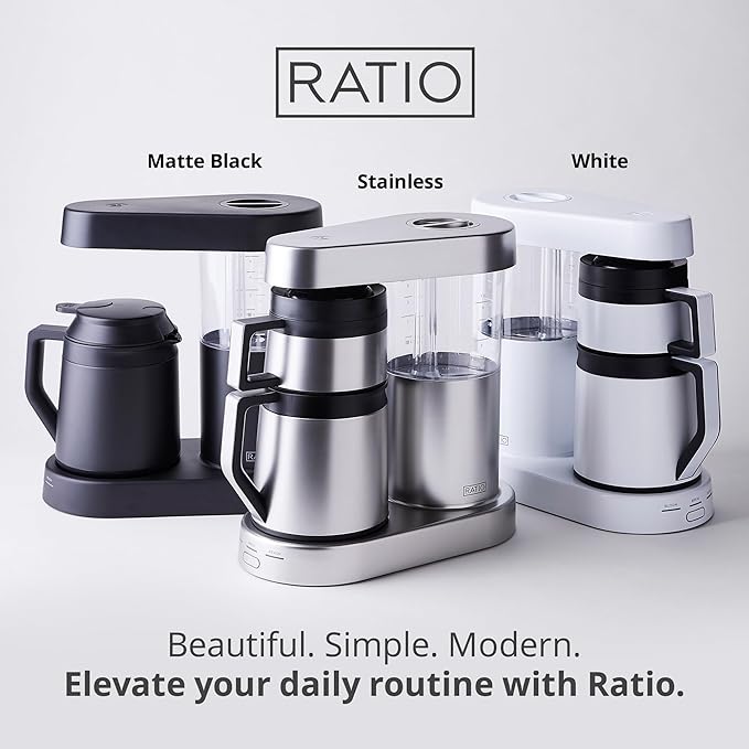 Ratio Six Series 2 Coffee Machine - Automatic Drip Coffee Maker - 1.25L/40oz - Brews 2-8 Cups - White