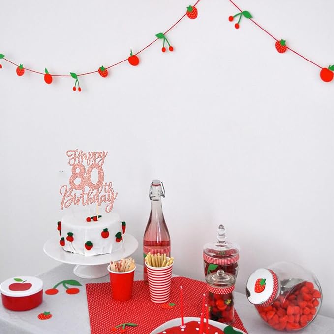 1 PCS Happy 80th Birthday Cake Topper Glitter Cheers to 80 Years Birthday Cake Pick Eighty Hello 80 Fabulous Cake Decorations for Happy 80th Birthday Anniversary Party Supplies Rose Gold