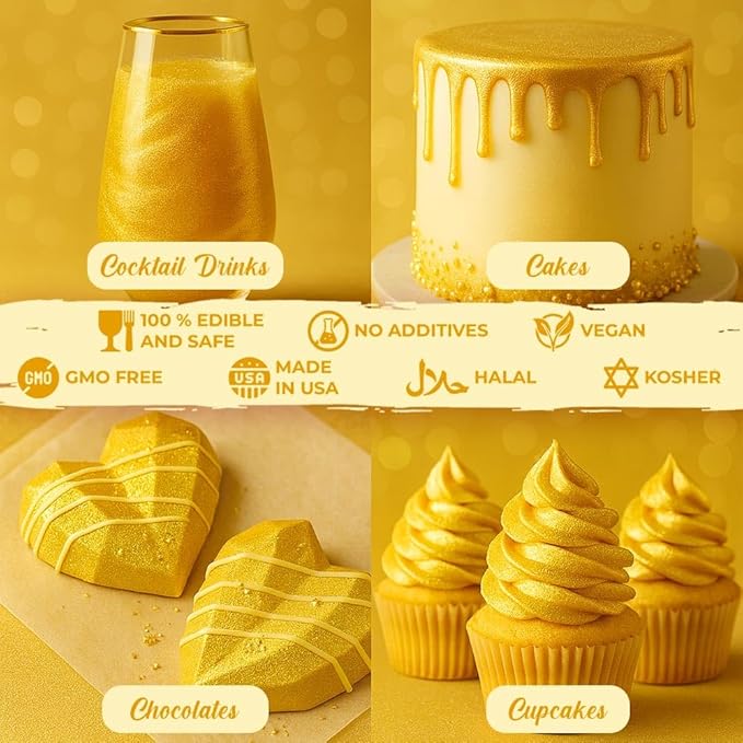 Luster Dust Edible Cake Decorations, Yellow Edible Luster Dust for Cupcake Decorations Edible Luster Dust for Drinks, Cake Drip, Yellow Fondant and Edible Paint for Cakes, Drink Glitter Edible Dust
