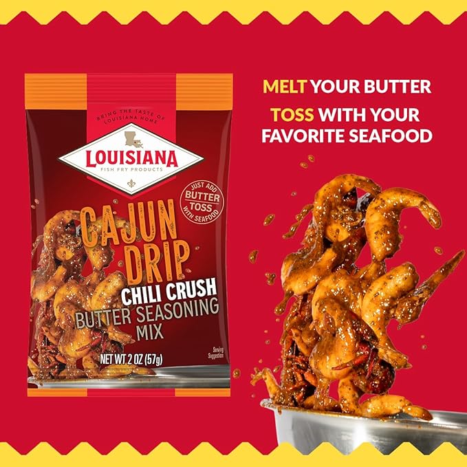 Louisiana Fish Fry Cajun Drip 2oz Bag - Seafood Seasoned Butter Sauce - Elevate your boiled seafood game with Louisiana Fish Fry Cajun Drip (Variety Pack - Try All Three)