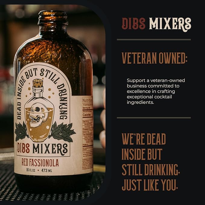Dibs Mixers Red Fassionola - Tropical Cocktail Syrup with Strawberry, Hibiscus, Passionfruit & More - Mixer for Cocktails & Mocktails - 16oz