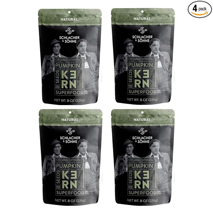 Schlacher & Söhne Styrian Pumpkin Seeds, 100% Pure & Natural, Premium Quality Pepitas, Healthy Snacks, Raw, Fresh Superfood, Unsalted, Full of Proteins, Made in Austria (4 Pack, Natural Seeds)