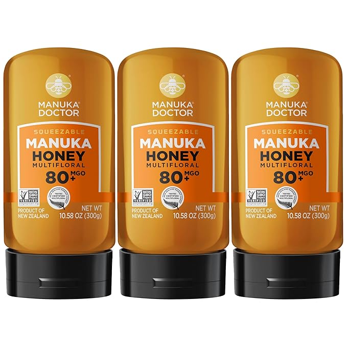 MANUKA DOCTOR - MGO 80+ SQUEEZY Manuka Honey Value Bundle, 3 Squeeze Bottles, Multifloral 100% Pure New Zealand Honey. Certified. Guaranteed. RAW. Non-GMO (10.58 oz) 3 Pack
