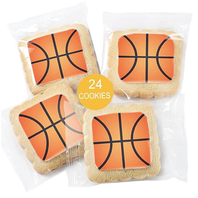 Basketball Cookies Individually Wrapped Party Favors 24 Pack Bulk Sports for Kids Game League