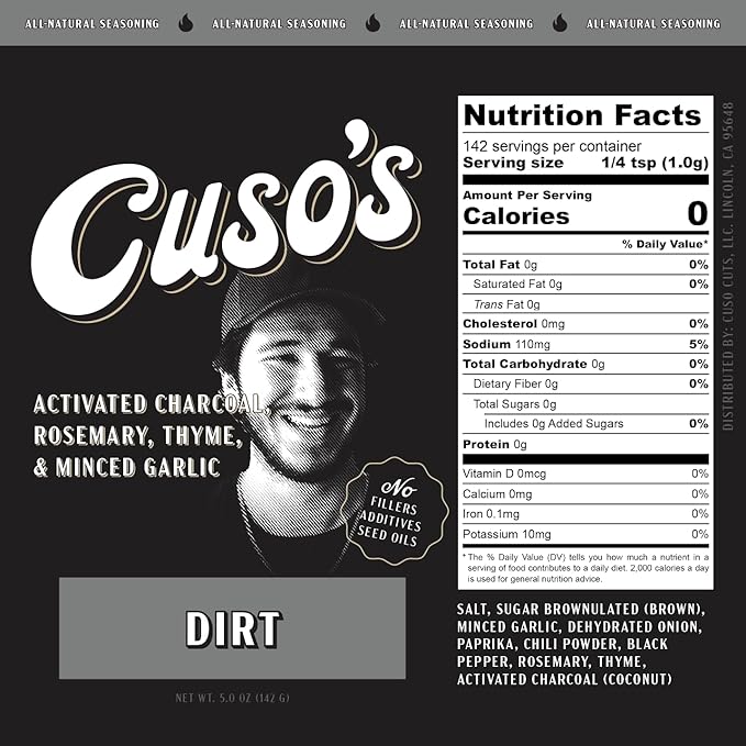 Cuso’s Dirt® BBQ Seasoning - Dirt Rub - Bold Steak & Brisket Seasoning for Smoking - Dry Rub for Meat - Steak Seasonings, Beef Rubs for Smoking & BBQ - 5 oz bottle