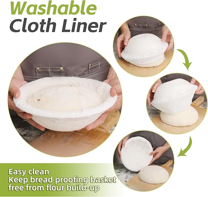 6x 10inch Round Pulp Sourdough Banneton Bread Proofing Basket Brotform Baking Supply with 30pcs Disposable Non-Woven Liners and Storage Bag for Professional and Homemade Bread