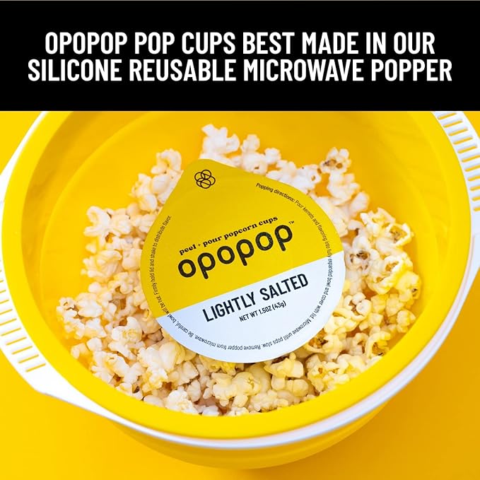 Opopop Microwave Popcorn - Pop Cups Lightly Salted 6-Pack, Non-GMO Gourmet Popcorn Kernels & Popcorn Flavoring, Gluten Free Snacks, Easy to Make and No Mess