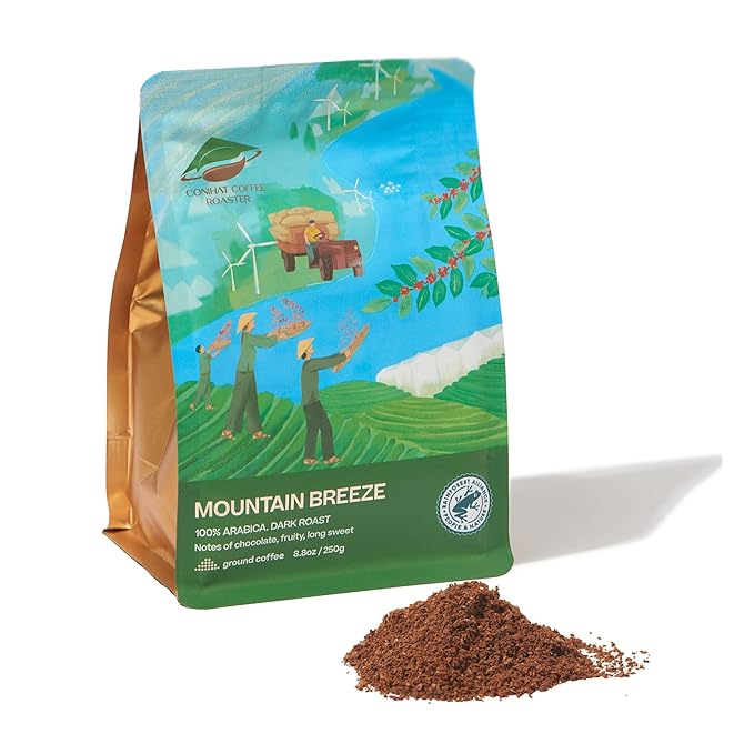 Conihat Ground Coffee - 100% Vietnam Premium Arabica, Dark Roast, Chocolate & Fruity Notes, Sweet Finish, Low Acid, Single Origin, Hand-Picked, 8.8 Oz Bag