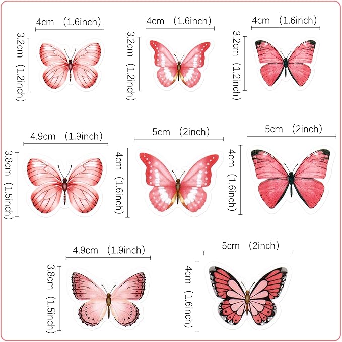 48Pcs Edible Butterfly Cupcake Toppers Double Layer Butterfly Decorations for Women's Happy Birthday Cake Decorations Party Decorations