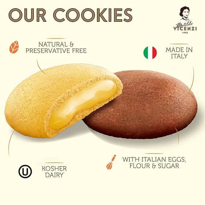 Matilde Vicenzi Grisbi Assorted Chocolate & Lemon Cream Filled Cookies, Cream Stuffed Patisserie Pastry Cookie, All-Natural, Kosher Dairy, Made in Italy, 21.16 oz Box (600g)