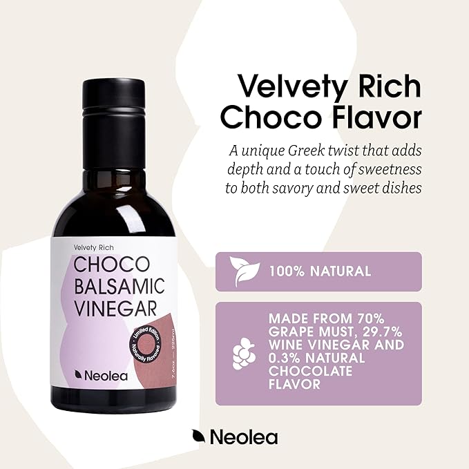Neolea Chocolate Balsamic Vinegar from Greece - Aged 3 Years in French Oak Barrels - Made from Grape Must & Red Wine Vinegar - Flavored Dressing for Salad, Cooking - 8.45 fl oz (250 ml)