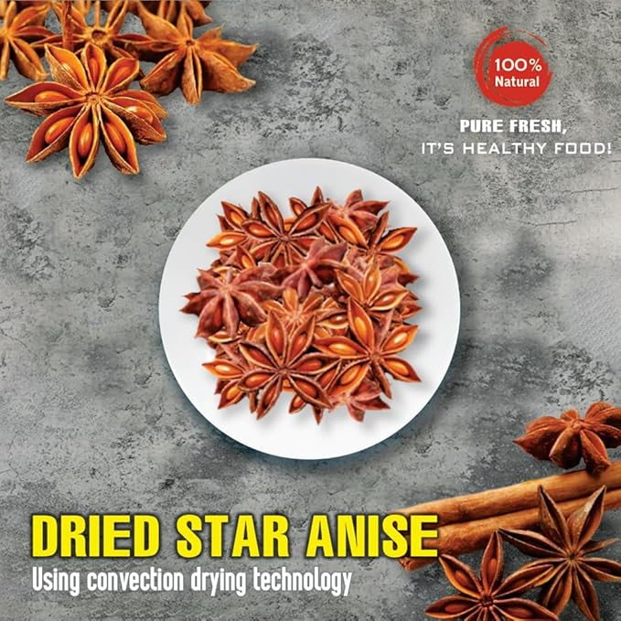 DRIED STAR ANISE 5.29 Oz (150g) VIETFARMFOOD: Natural pure, convection dried seasoning made from real vegetables - perfect for adding flavor to any meal, from cooking, baking, salads, soups, sauces