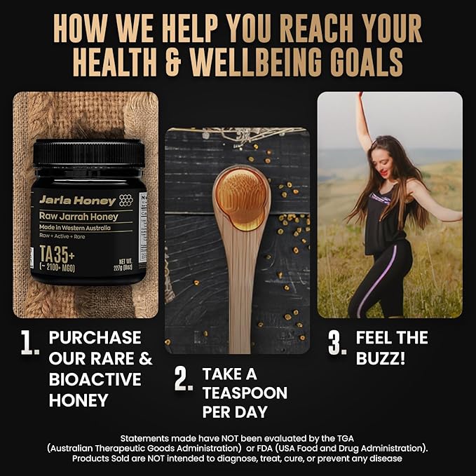 Jarla Honey Australian Jarrah Honey TA35+ = Manuka MGO 2100+ | Low GI | Stronger than Manuka Honey | Raw Cold Pressed Unfiltered | From Ancient Forests of Western Australia (8oz/227g)