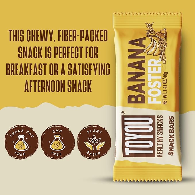ToYou Chewy Fruit and Nut Bars - Healthy Protein Snacks | Banana Foster - 1.41 Ounce (Pack of 12) | Soft Chewy, Fiber-packed Granola Bars for Adults and Kids, Made with Natural Ingredients