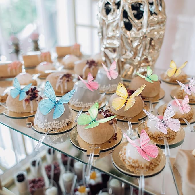 72Pcs Edible Butterfly Cake Decorations Colorful Vivid Butterfly Cake Topper Wafer Paper Butterflies Cupcake Toppers for Wedding Anniversary Baby Shower Birthday Party Decorating(Mix Color)