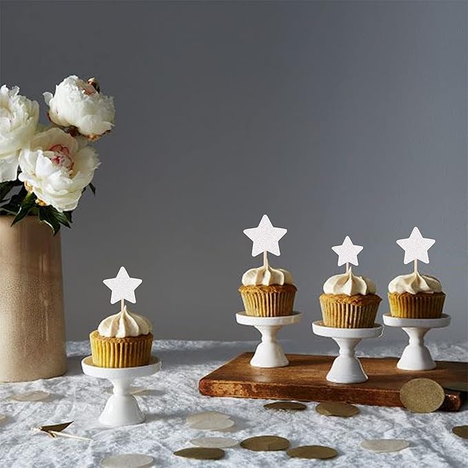 30 PCS Little Star Cupcake Toppers Glitter Twinkle Star Cupcake Picks Wedding Engagement Baby Shower Birthday Party Cake Decorations Supplies Mixed Size Silver