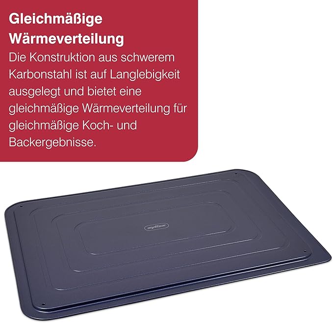 Zyliss E980192 Non-Stick Baking Sheet | Carbon Steel | Dark Blue | Baking Tin/Bakeware/Roasting | Dishwasher Safe | 5 Year Guarantee