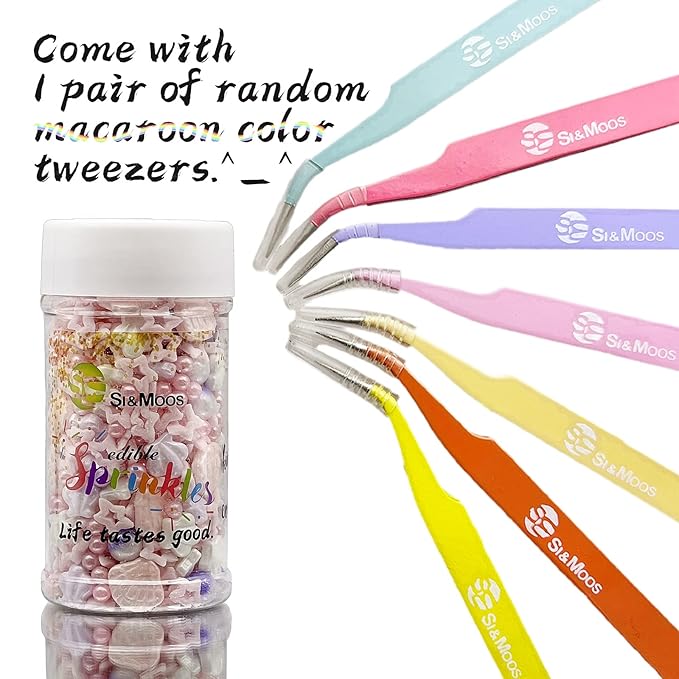 SE Si&Moos Candy Sea Shells for Cake Decorating Pink Sprinkles Pink Edible Seashells Under The Sea Cake Decorations Beach Sprinkles Christmas Cookie Decorations Edible Baby Shower Cake Decorations 3 OZ with Tweezers