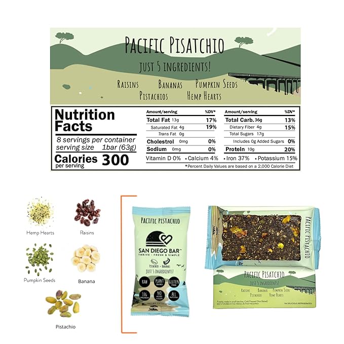 San Diego Bar | Raw, Vegan, Gluten & Soy Free Nutrition Meal Bar with No Added Sugars - 10g Protein from Only 6 All Natural Whole Food Ingredients. (2.22 Oz Energy Bars, Variety 12 Pack)