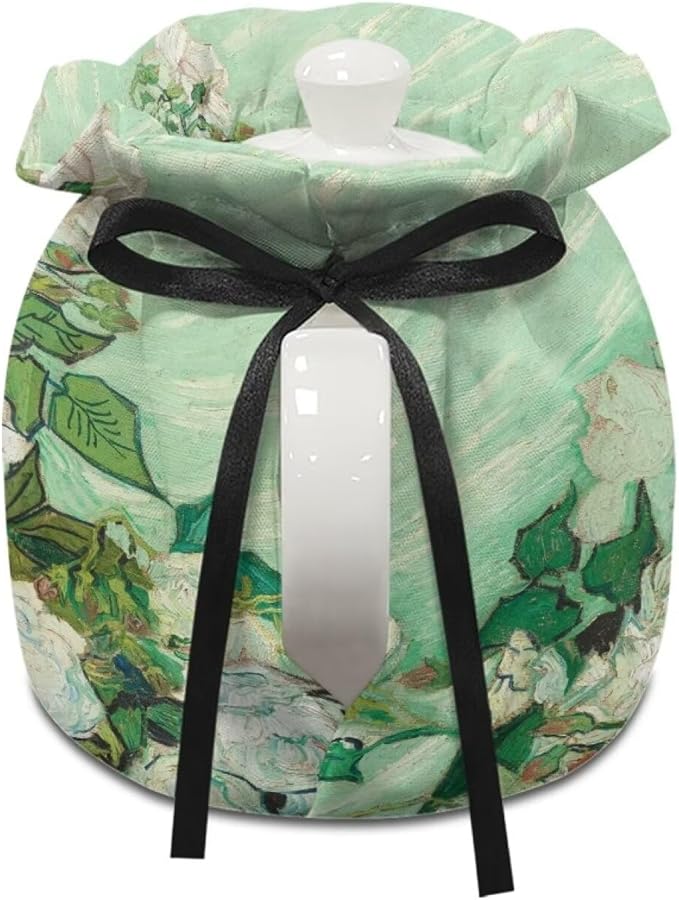Van Gogh White Rose Teapot Cozy Tea Pot Dust Cover Teapot Insulation Cover Decorative Teapot Cover Kettle Protective Kitchen Accessory for Hotel Restaurant Tea Party