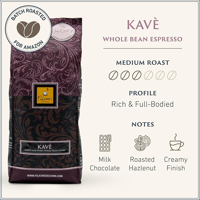 Filicori Zecchini Italian Espresso Beans ??Whole Bean Coffee Medium Roast Arabica & Robusta Blend ??Low Acidity, Slow Roasted ??Kavè 2.2lb Bag