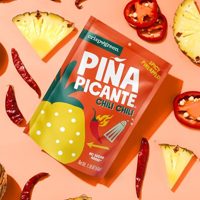 Crispy Green Pi챰a Picante, Double Chili Dried Pineapple, Healthy Real Fruit Snacks, 12 Bags, 1.76 Ounces each