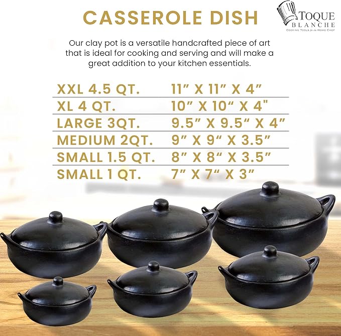 Authentic Chamba Casserole - Elegant Handmade Black Clay Cooking Pot with Cover - Perfect for Soups, Stews, Braises & More - Versatile & Durable - Stovetop Safe - 4.5-Qt.
