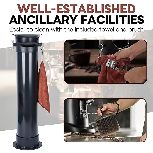 Espresso Knock Box, 18 L Floor Standing Espresso Knock Box Large Commercial Coffee Knock Box with Shock-Absorbent Espresso Dump Bin with Brushes Garbage Bags and Towels for cafes and Office