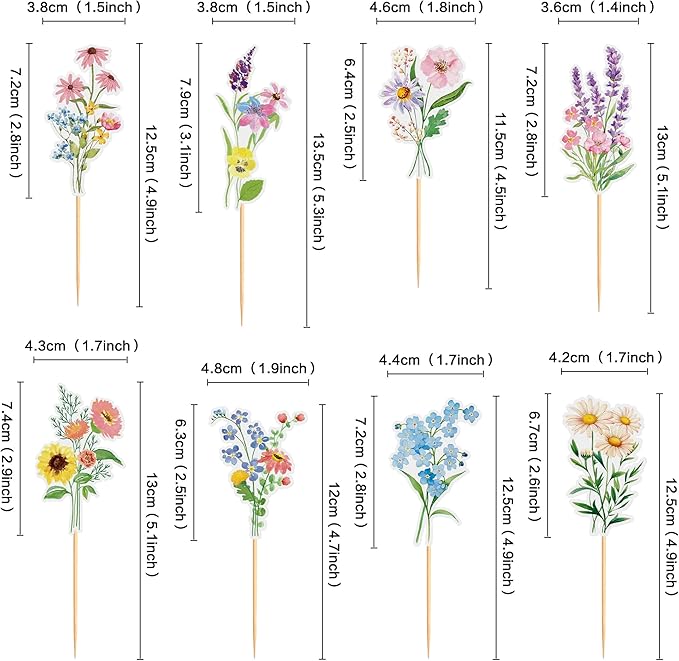 24Pcs Wildflower Cupcake Toppers Wildflower Birthday Party Decorations Picks Girl Birthday Theme Cake Decorations for Baby Shower Party Supplies Anniversary Party Decorations Supplies