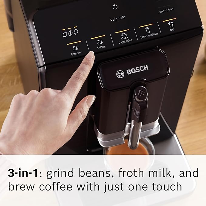Bosch 300 Series Fully Automatic Espresso and Coffee Machine ??In-Cup Frother, OneTouch Milk Drinks, 5 Drink Options, Ceramic Grinder, Easy Clean & Descale, in Black TIU20109