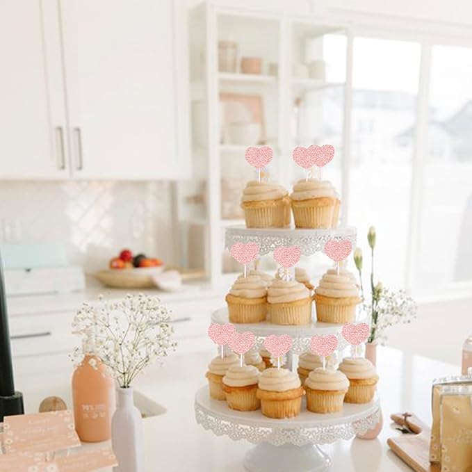30 Pack Heart Cupcake Toppers Love Heart Cupcake Picks for Valentine's Day Theme Wedding Engagement Bridal Shower Birthday Party Cake Decorations Supplies Pink