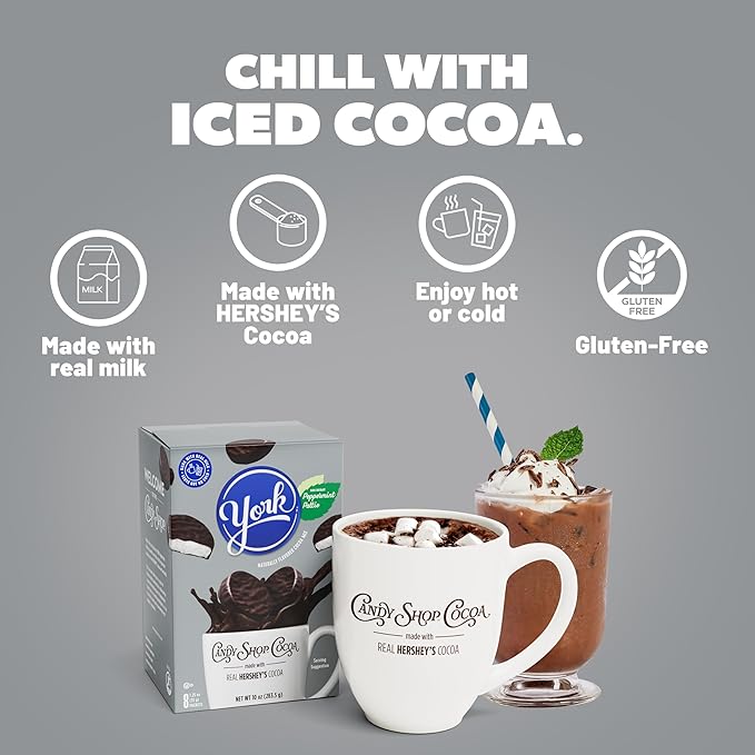 Candy Shop Cocoa YORK Peppermint Pattie Cocoa Mix Hot Chocolate Make Hot or Iced Cocoa Made With Real Milk Gluten Free 1.25 oz packet (8 count)
