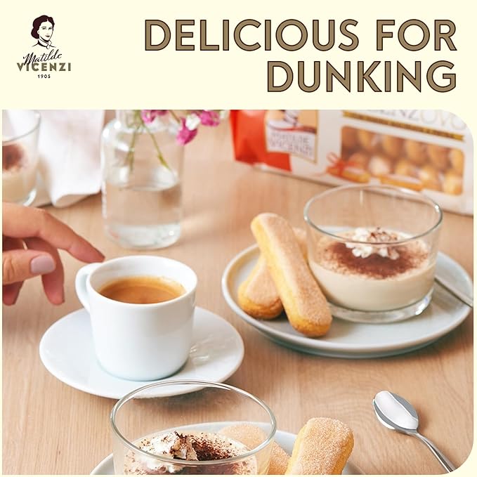 Matilde Vicenzi Vicenzovo Ladyfingers 14.10oz - Classic Italian Biscuits, Ladyfingers Cookies for Tiramisu, Kosher Dairy Cookies, Italian Bakery Dessert Gifts For Special Occasions 7.05 oz (200g), 2Pk