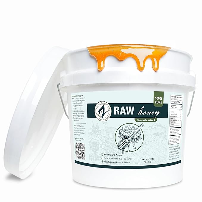 Zatural Honey Raw Fresh Air Idaho Grade A Light Amber Honey ~1 Gallon (12 Pound)